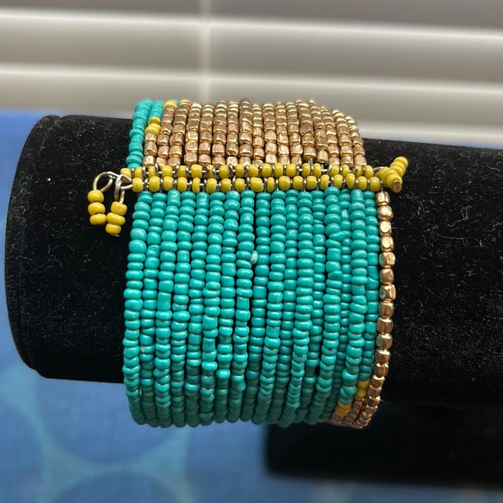 Turquoise , gold and lime green bracelet